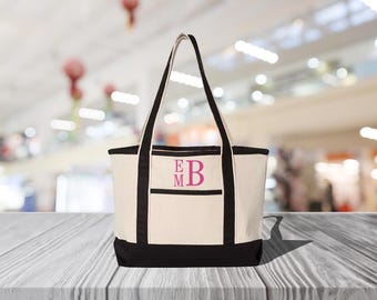 Embroidered Custom Initials Deluxe Tote Bag, Custom Text Bag, Personalized Tote Bag, Gift for Her ,Gift for Him