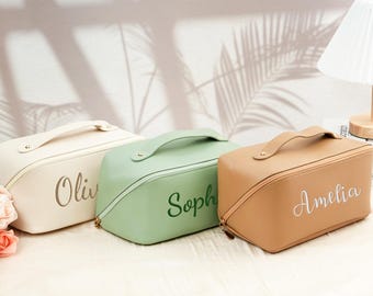Custom Embroidered Leather Makeup Bag: Personalized Cosmetic Travel Bag