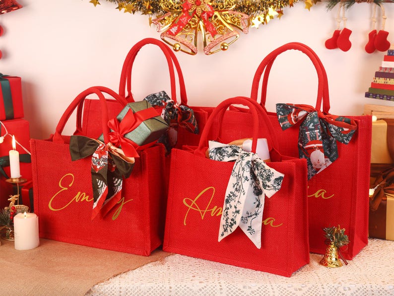 Personalized Christmas Gift Bag: Red Xmas Party Tote image 5