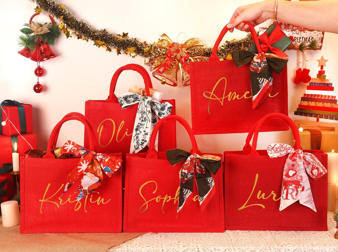 Personalized Christmas Gift Bag: Red Xmas Party Tote