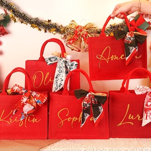 Personalized Christmas Gift Bag: Red Xmas Party Tote image 1