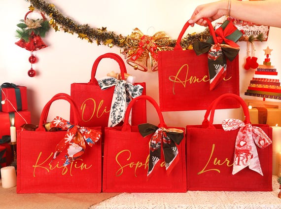 Personalized Christmas Gift Bag: Red Xmas Party Tote