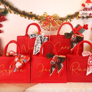 Personalized Christmas Gift Bag: Red Xmas Party Tote image 4