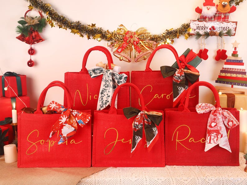 Personalized Christmas Gift Bag: Red Xmas Party Tote image 4
