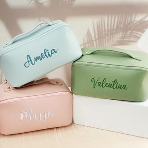 Personalized Embroidered Leather Makeup Bag,Custom Capacity Cosmetic Bag,Christmas Gift For Women,Bridesmaid Gifts,Bridal Shower Gift