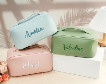Personalized Embroidered Leather Makeup Bag: Custom Cosmetic Travel Bag