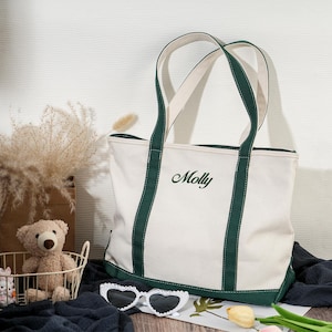 Benutzerdefinierte Einkaufstasche, personalisierte gestickte Segeltuch-Einkaufstasche, Namen Einkaufstasche, Brautjungfer Geschenk-Tasche, personalisierte Geschenke, Strandtasche mit Bändern.