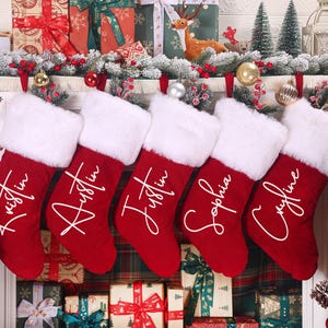 Personalized 2025Red Plush Christmas Stocking,Family Stockings,Christmas Stockings,Custom Name Christmas Stocking,Christmas Gift,Decor Gift