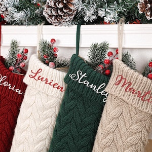 Personalized Knitted Christmas Stocking: Embroidered Name, Monogrammed Holiday Decor