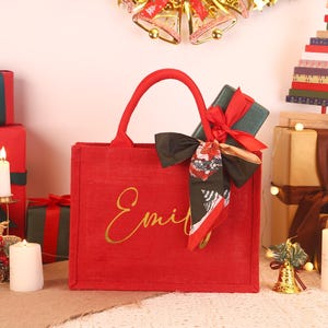 Personalized Christmas Gift Bag: Red Xmas Party Tote image 6