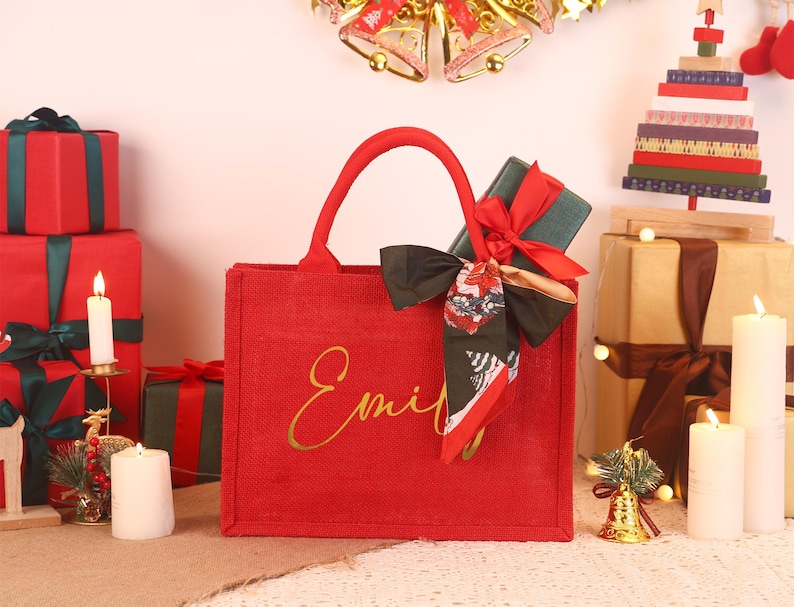 Personalized Christmas Gift Bag: Red Xmas Party Tote image 6