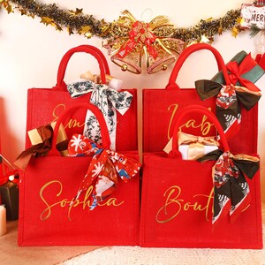 Personalized Christmas Gift Bag: Red Xmas Party Tote image 2