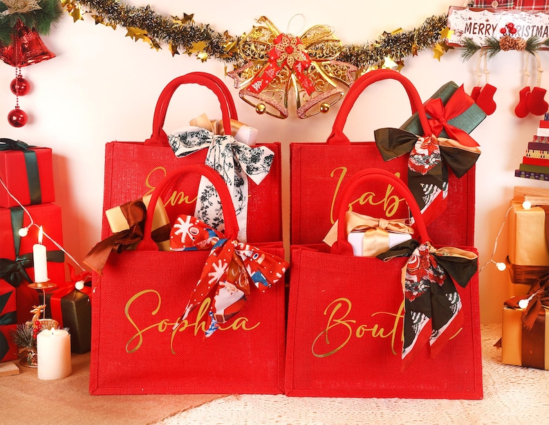 Personalized Christmas Gift Bag: Red Xmas Party Tote image 2