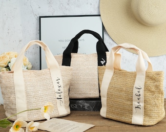 Personalisierte Stroh Strandtasche: Benutzerdefinierte Brautparty Tote