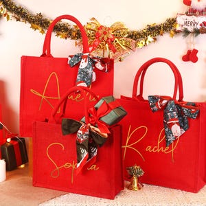 Personalized Christmas Gift Bag: Red Xmas Party Tote image 3
