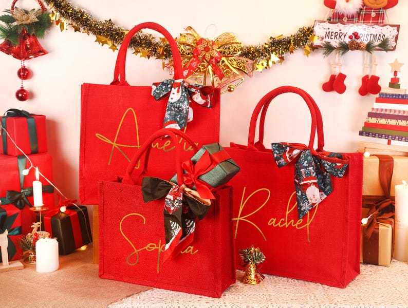 Personalized Christmas Gift Bag: Red Xmas Party Tote image 3
