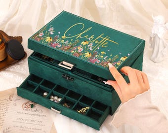 引き出し付きカスタムベルベットジュエリーボックス、パーソナライズされた花柄プリント