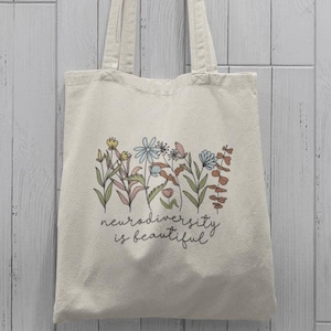 Autism Awareness-draagtas Neurodiversity Is Beautiful-draagtas Katoenen canvas draagtas Regenboog bloemen Neurodiversity-tas Autism Mom-draagtas