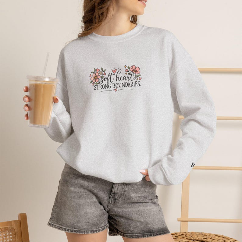 Soft Heart Strong Boundaries Sweatshirt, Self Care Sweatshirt, Mental Health Crewneck, Boundaries Shirt, Therapist Gift, Empowerment Gift Ash