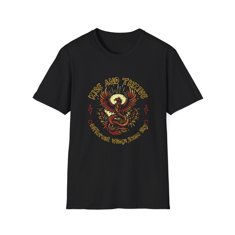 Phoenix Neurodiversity Awareness Shirt, Rise Thrive Cotton Tee Black