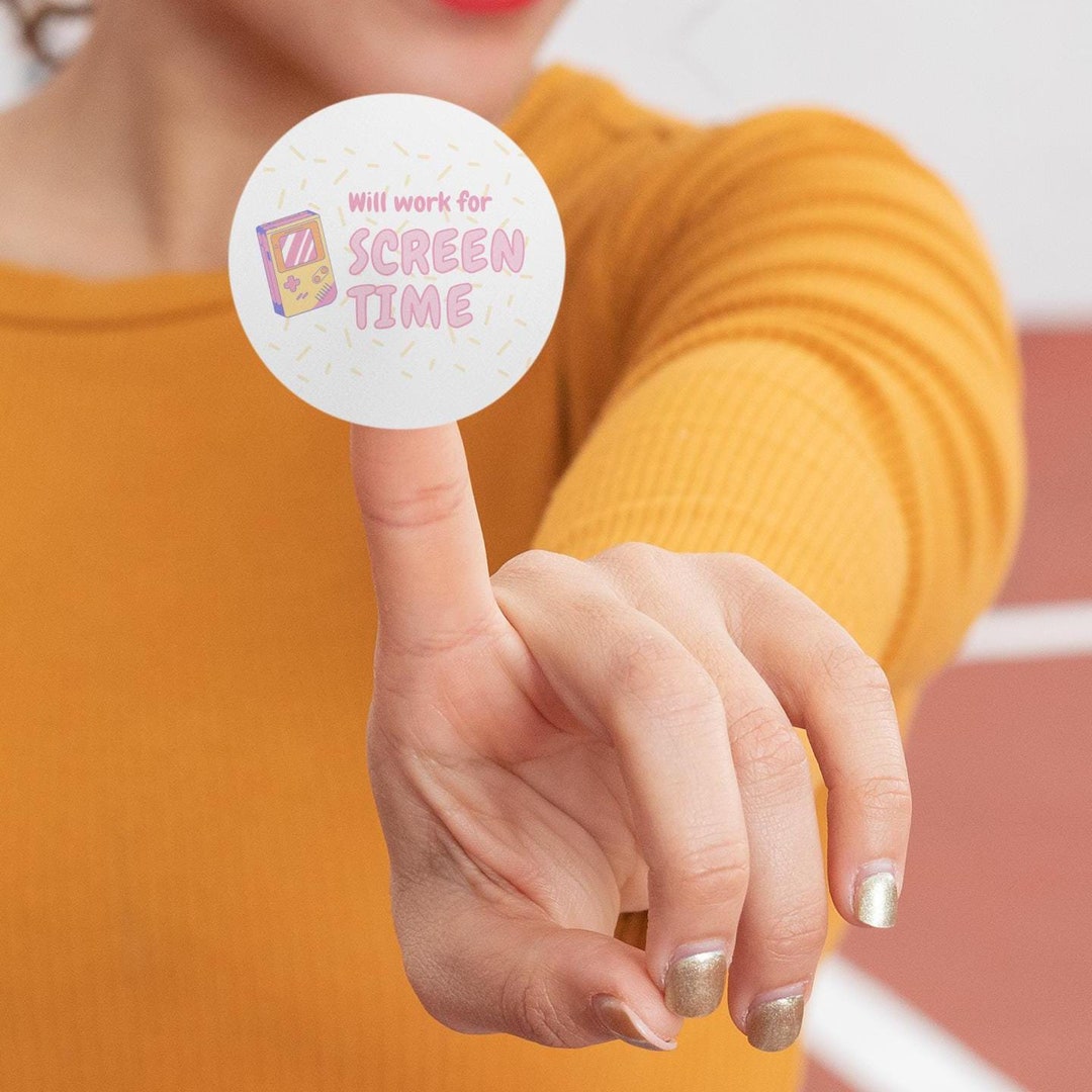 Will Work for Screen Time Sticker - Waterproof Vinyl Round Sticker - Etsy