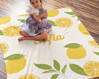 Personalized Lemon Baby Blanket, Custom Name Sherpa Fleece Throw
