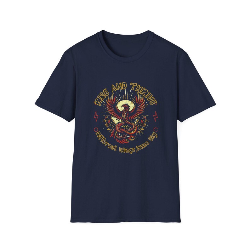 Phoenix Neurodiversity Awareness Shirt, Rise Thrive Cotton Tee Navy