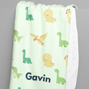 Personalized Baby Blanket Dinosaur Baby Blanket Custom Name Blanket Baby Shower Gift Newborn Gift Baby Boy Gift Sherpa Fleece Nursery Decor