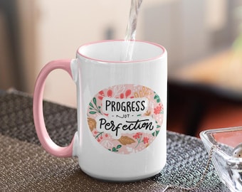 Taza de café "Progreso, no perfección", regalo inspirador