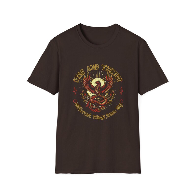 Phoenix Neurodiversity Awareness Shirt, Rise Thrive Cotton Tee Dark Chocolate