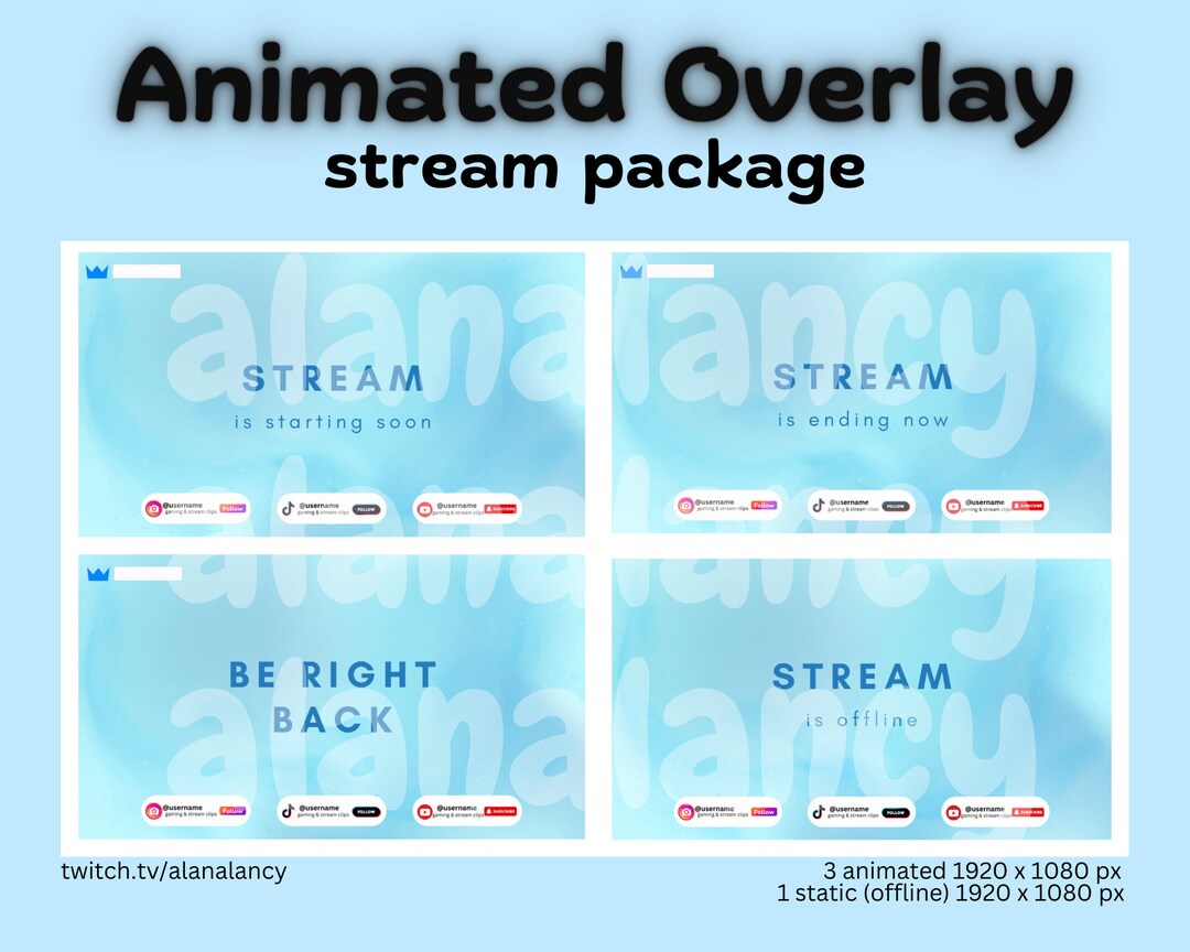Cute Blue Twitch Stream Overlay Package With Panels 1920x1080xp ZIP PNG ...
