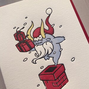 Letterpress Santa Monster Karte