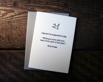 Letterpress (un)Valentine Card - Never Part of the Plan - single