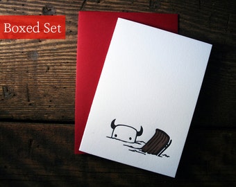 Letterpress Winter Sledding Monster Card - Boxed Sets