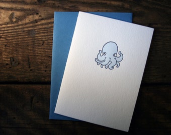 Letterpress Printed Cute Octopus Card - Single