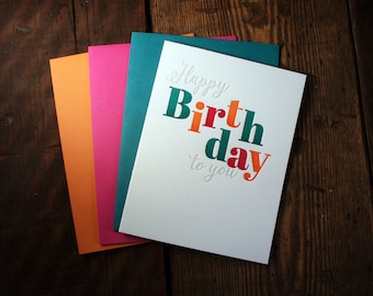 Letterpress Printed Dancing Letters - Happy Birthday To You Card - single