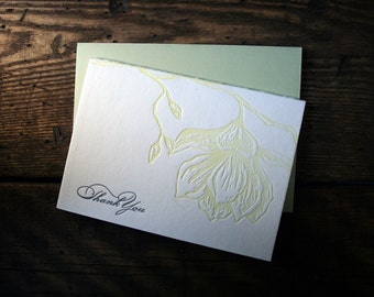 Letterpress Printed Magnolia Thank You Card - single