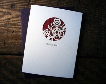 Laser Cut & Letterpress Floral Thank You Card - single