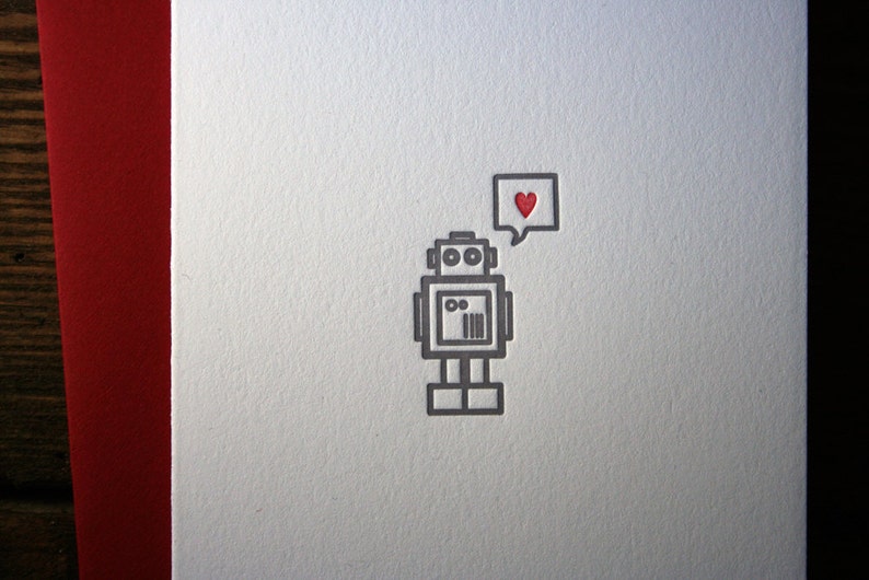 Letterpress Robot Heart Card Single image 2