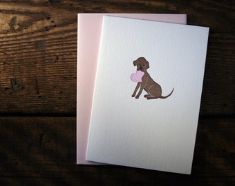 Letterpress Printed Chocolate Lab Valentine Card - single