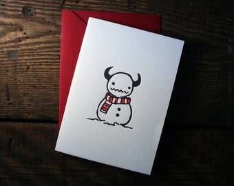 Letterpress Snowman Monster Card - single