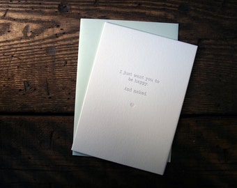 Letterpress Printed "Happy & Naked" Card - single