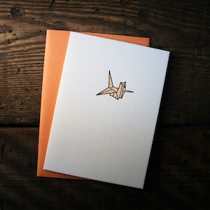 Carte de grue en origami imprimée typographique (Orange) - simple