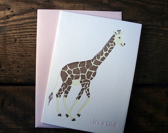 Letterpress Printed "It's a Girl!" Giraffe Card - single