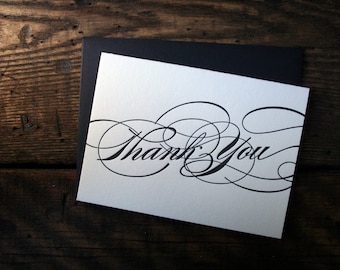 Letterpress Printed Elegant Calligraphy Thank You Card - single