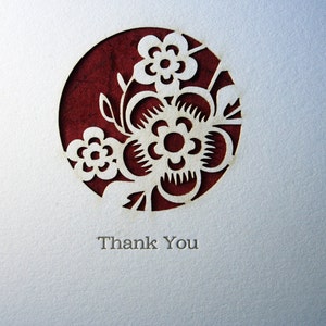 Set of 6 Laser Cut & Letterpress Floral Thank You Cards image 2