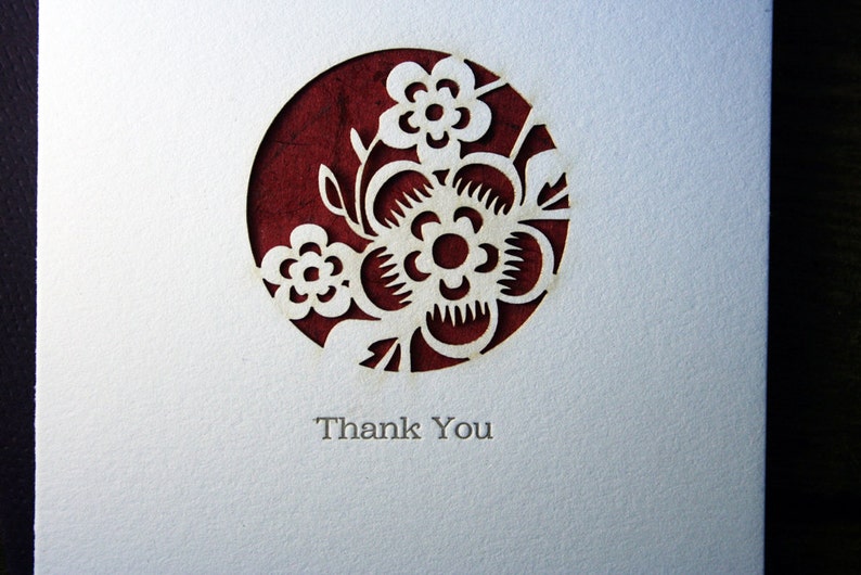 Set of 6 Laser Cut & Letterpress Floral Thank You Cards image 2