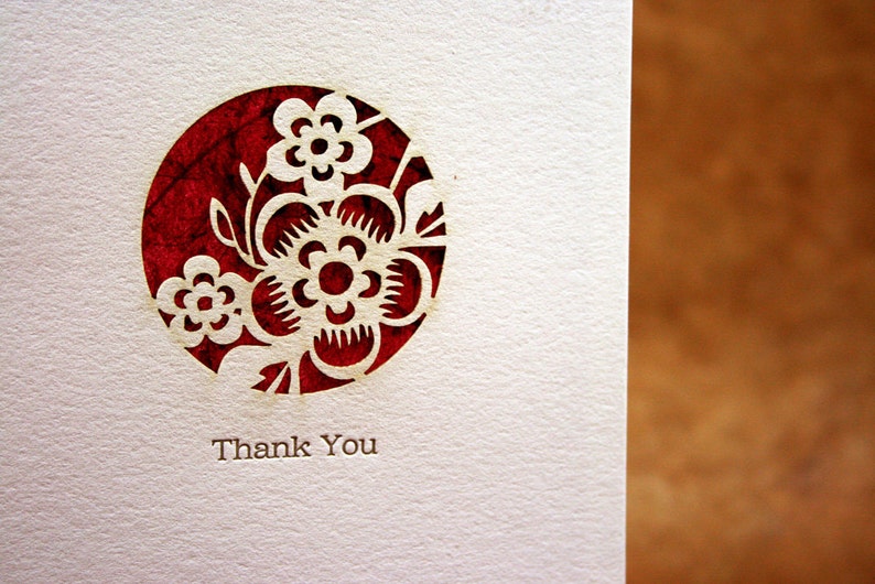 Set of 6 Laser Cut & Letterpress Floral Thank You Cards image 3