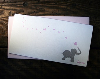 Letterpress Printed Baby Elephant Loves You Card - Single