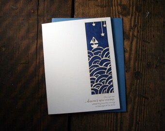 Letterpress Printed, Laser-Cut, New Oceans Card - single